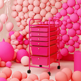 Multifunctional 6 Drawers Rolling Storage Cart Organizer-Rose Red