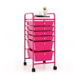 Multifunctional 6 Drawers Rolling Storage Cart Organizer-Rose Red