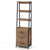 Multifunctional Tall Bookcase with Open Shelves and Storage Drawers-Natural