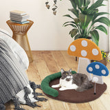 Mushroom Cat Bed Cat Claw Scratcher with Wide Bed and Sisal Scratch Panel-Multicolor