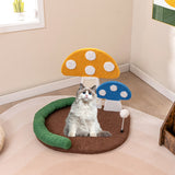 Mushroom Cat Bed Cat Claw Scratcher with Wide Bed and Sisal Scratch Panel-Multicolor