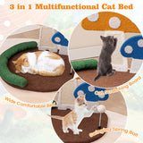 Mushroom Cat Bed Cat Claw Scratcher with Wide Bed and Sisal Scratch Panel-Multicolor