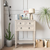 Narrow Console Table with 3 Storage Drawers and Open Bottom Shelf-Beige