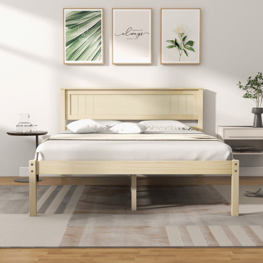 Twin/Full/Queen Size Wooden Bed Frame with Headboard and Slat Support-Full Size
