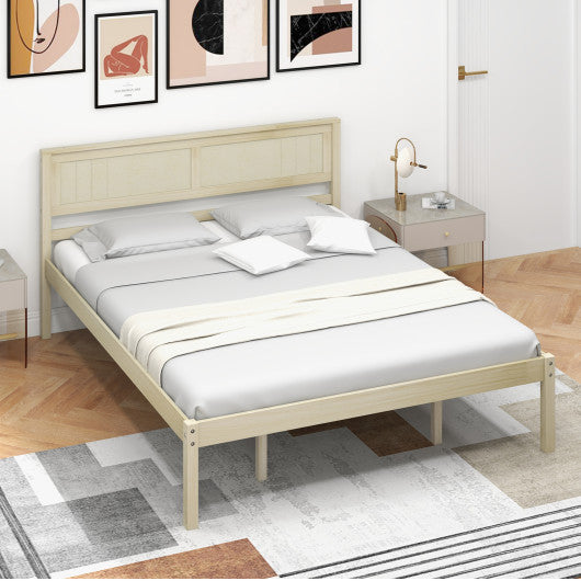 Twin/Full/Queen Size Wooden Bed Frame with Headboard and Slat Support-Queen Size