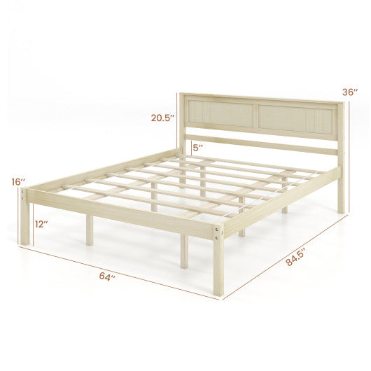 Twin/Full/Queen Size Wooden Bed Frame with Headboard and Slat Support-Queen Size