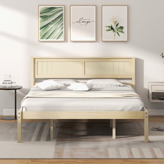 Twin/Full/Queen Size Wooden Bed Frame with Headboard and Slat Support-Queen Size