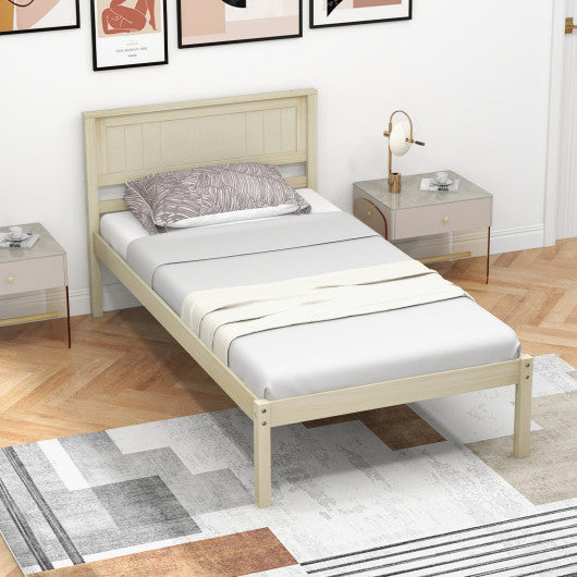 Twin/Full/Queen Size Wooden Bed Frame with Headboard and Slat Support-Twin Size