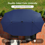 15 Feet Twin Patio Umbrella with 48 Solar LED Lights-Navy