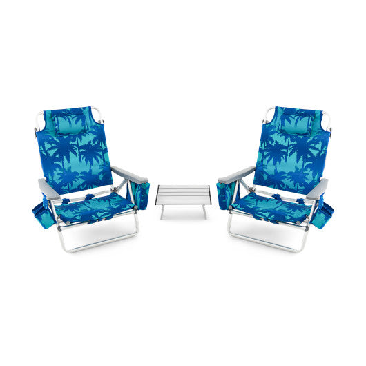 2 Packs 5-Position Outdoor Folding Backpack Beach Table Chair Reclining Chair Set-Navy