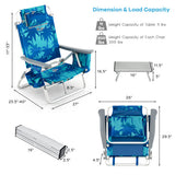 2 Packs 5-Position Outdoor Folding Backpack Beach Table Chair Reclining Chair Set-Navy