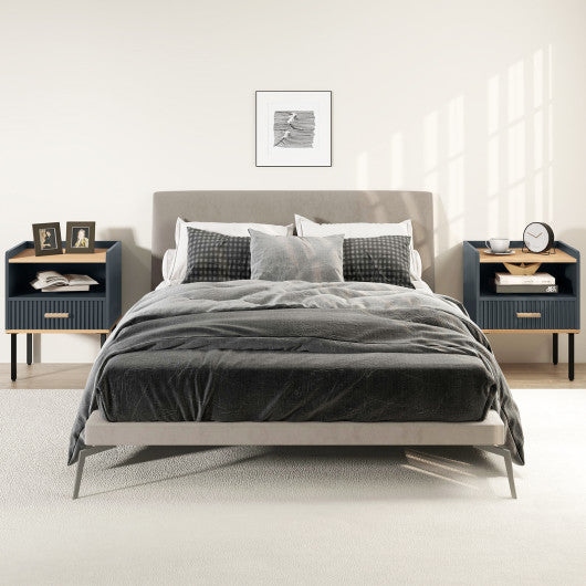 Nightstand Bedside End Table with Drawer and Shelf for Living Room Bedroom-Set of 2