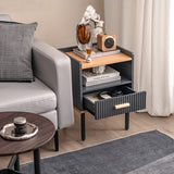 Nightstand Bedside End Table with Drawer and Open Shelf for Living Room Bedroom-Gray