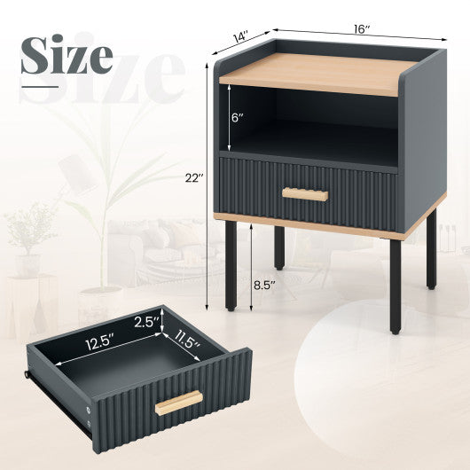 Nightstand Bedside End Table with Drawer and Shelf for Living Room Bedroom-Set of 2