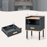Nightstand Bedside End Table with Drawer and Open Shelf for Living Room Bedroom-Gray
