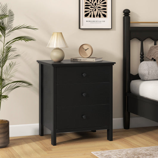 3-Drawer Wooden Nightstand Modern Bedside Table-Black