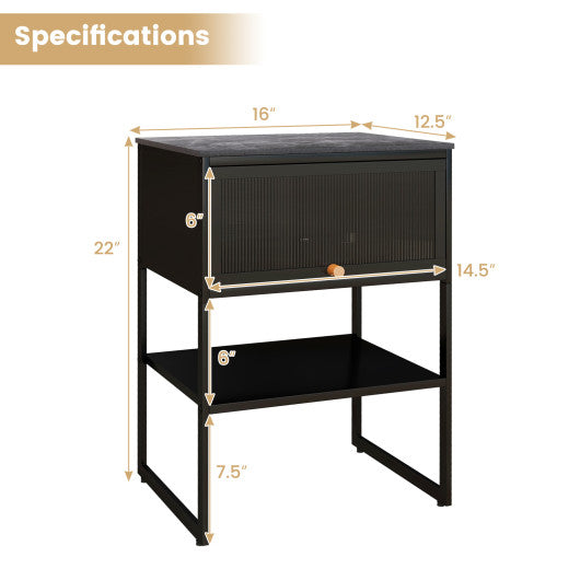 Nightstand with Flip up Door Storage Shelf-Black