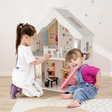 Semi-Opened DIY Dollhouse with Simulated Rooms and Furniture Set-White