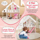 Semi-Opened DIY Dollhouse with Simulated Rooms and Furniture Set-White