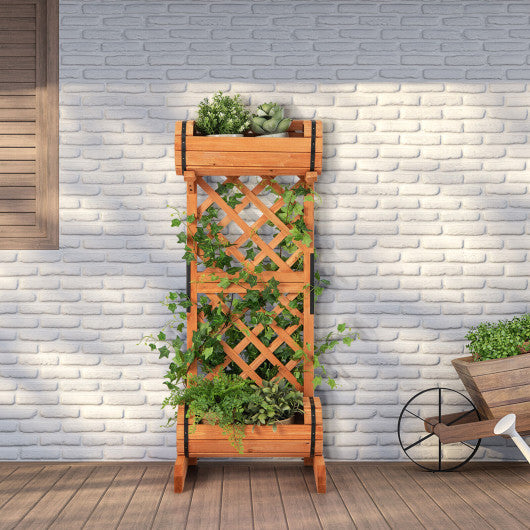 2-Tier Wooden Raised Garden Bed with Trellis-Orange