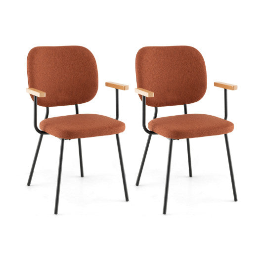 Set of 2 Modern Fabric Dining Chairs with Armrest and Curved Backrest-Orange