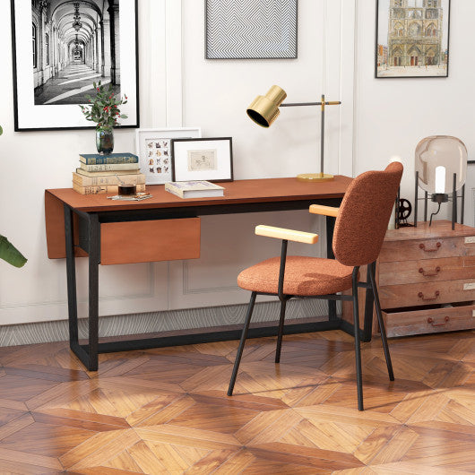 Set of 2 Modern Fabric Dining Chairs with Armrest and Curved Backrest-Orange