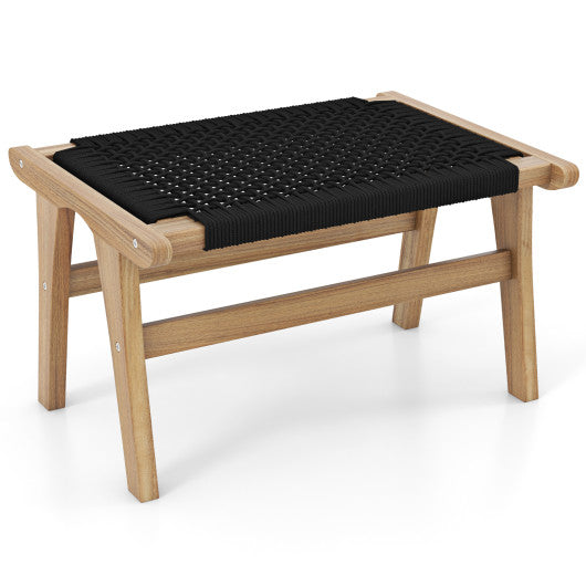 Indoor Outdoor Ottoman Footstool Teak Wooden Foot Rest with Handwoven Cordage