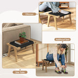 Indoor Outdoor Ottoman Footstool Teak Wooden Foot Rest with Handwoven Cordage