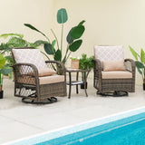 3 Pieces Outdoor Wicker Conversation Set with Tempered Glass Coffee Table-Beige