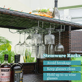 3 Pieces Outdoor Wicker Bar Set with 3 Rows Stemware Racks