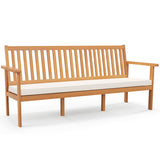 Outdoor 3-Seat Wood Bench with Seat Cushion and Slatted Seat-White