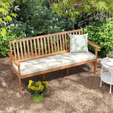 Outdoor 3-Seat Wood Bench with Seat Cushion and Slatted Seat-White