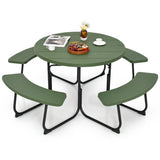 8-Person Outdoor Picnic Table and Bench Set with Umbrella Hole-Green