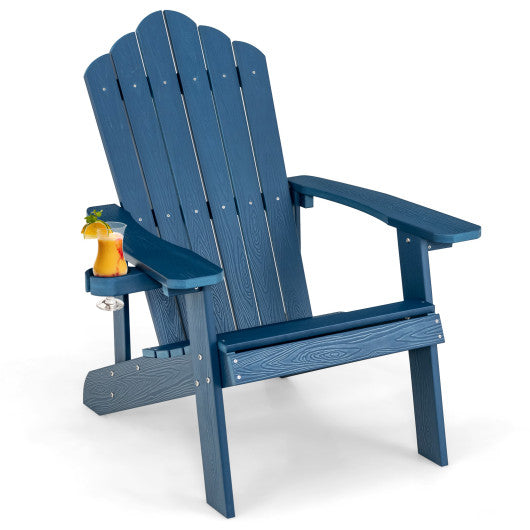 Weather Resistant HIPS Outdoor Adirondack Chair with Cup Holder-Navy