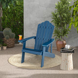 Weather Resistant HIPS Outdoor Adirondack Chair with Cup Holder-Navy