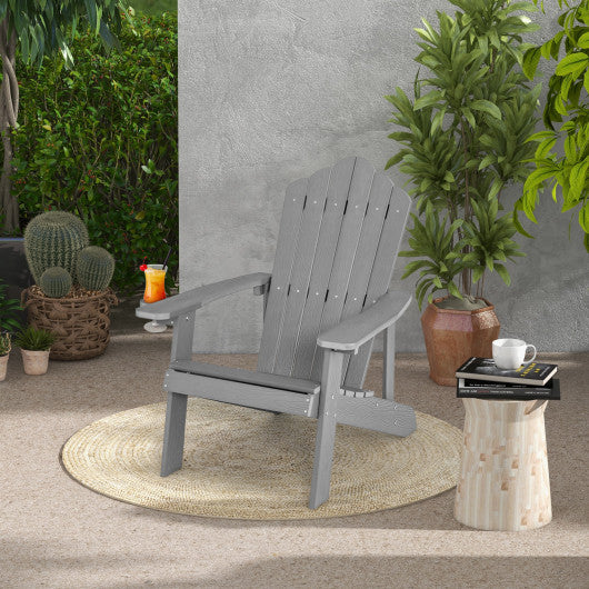 Weather Resistant HIPS Outdoor Adirondack Chair with Cup Holder-Gray