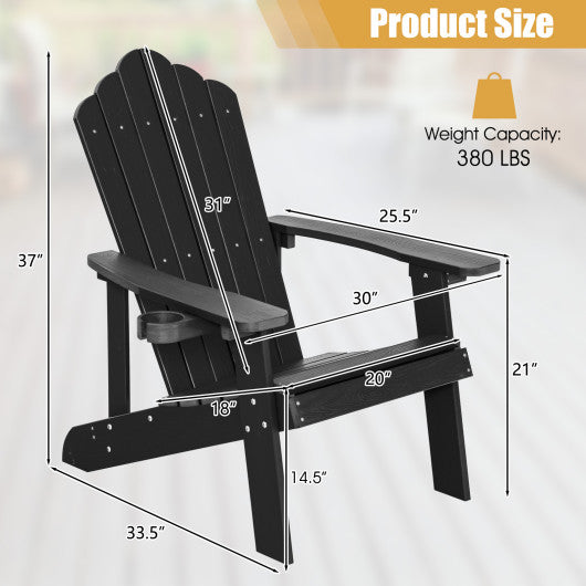 Weather Resistant HIPS Outdoor Adirondack Chair with Cup Holder-Black