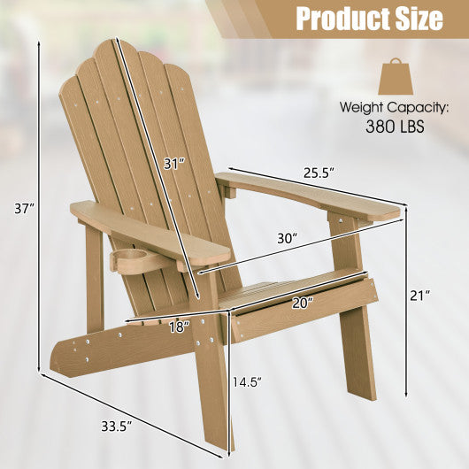 Weather Resistant HIPS Outdoor Adirondack Chair with Cup Holder-Coffee