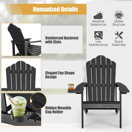 Weather Resistant HIPS Outdoor Adirondack Chair with Cup Holder-Black