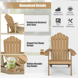 Weather Resistant HIPS Outdoor Adirondack Chair with Cup Holder-Coffee