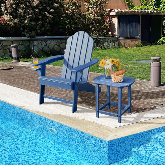 Outdoor Adirondack Chair with Built-in Cup Holder for Backyard Porch-Navy