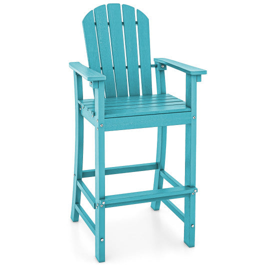 30 Inches Counter Height Outdoor HDPE Bar Stool with Armrests and Footrest-Turquoise