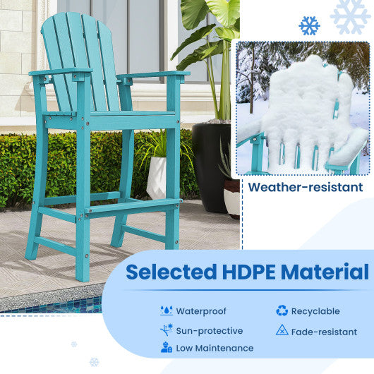 30 Inches Counter Height Outdoor HDPE Bar Stool with Armrests and Footrest-Turquoise