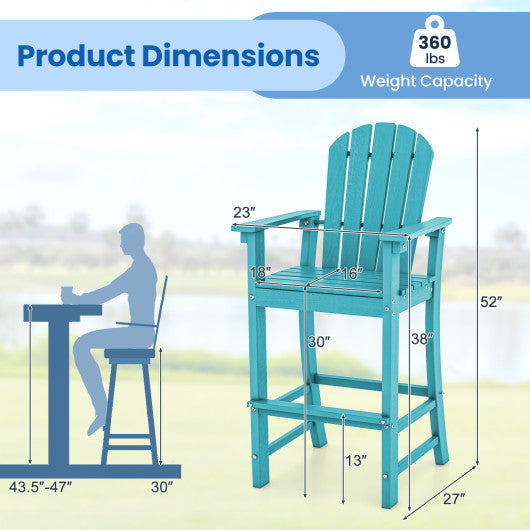 30 Inches Counter Height Outdoor HDPE Bar Stool with Armrests and Footrest-Turquoise