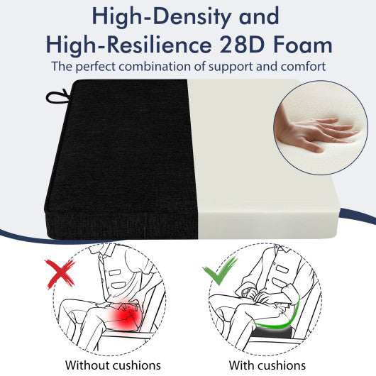 Outdoor Chair Cushion Set of 2 Waterproof Fade-Resistant Olefin Seat Cushions-Black