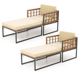 Patio Acacia Wood Armchair with Long Ottoman and Seat Back Cushions