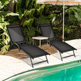 2 Pieces Outdoor Chaise Lounge with 5-Position Adjustable Backrest-Black