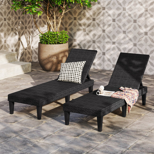 Outdoor Chaise Lounger Chair with Waterproof Rattan Textured PP Surface and 330 lbs Capacity-Black