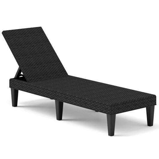 Outdoor Chaise Lounger Chair with Waterproof Rattan Textured PP Surface and 330 lbs Capacity-Black