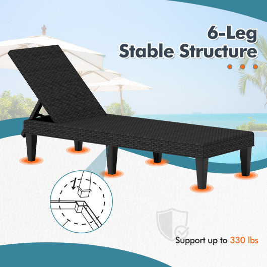 Outdoor Chaise Lounger Chair with Waterproof Rattan Textured PP Surface and 330 lbs Capacity-Black
